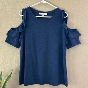 LOFT Short-sleeved navy ruffled top, Size large, Gorgeous versatile summer shirt